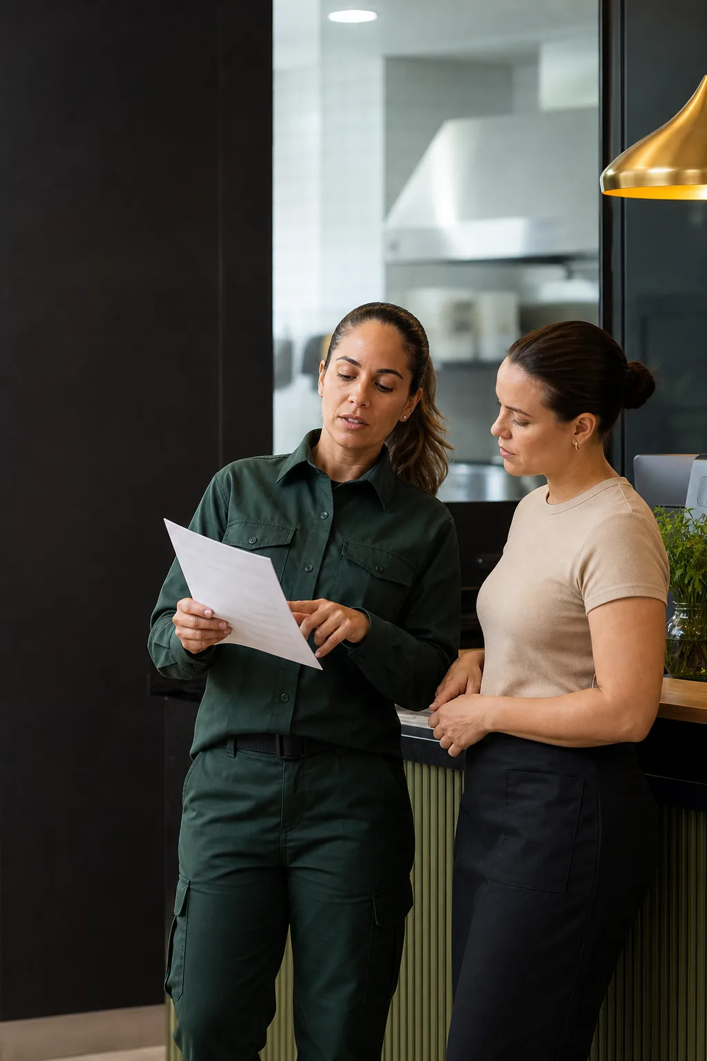 Profissional orientando cliente durante uma avaliação técnica